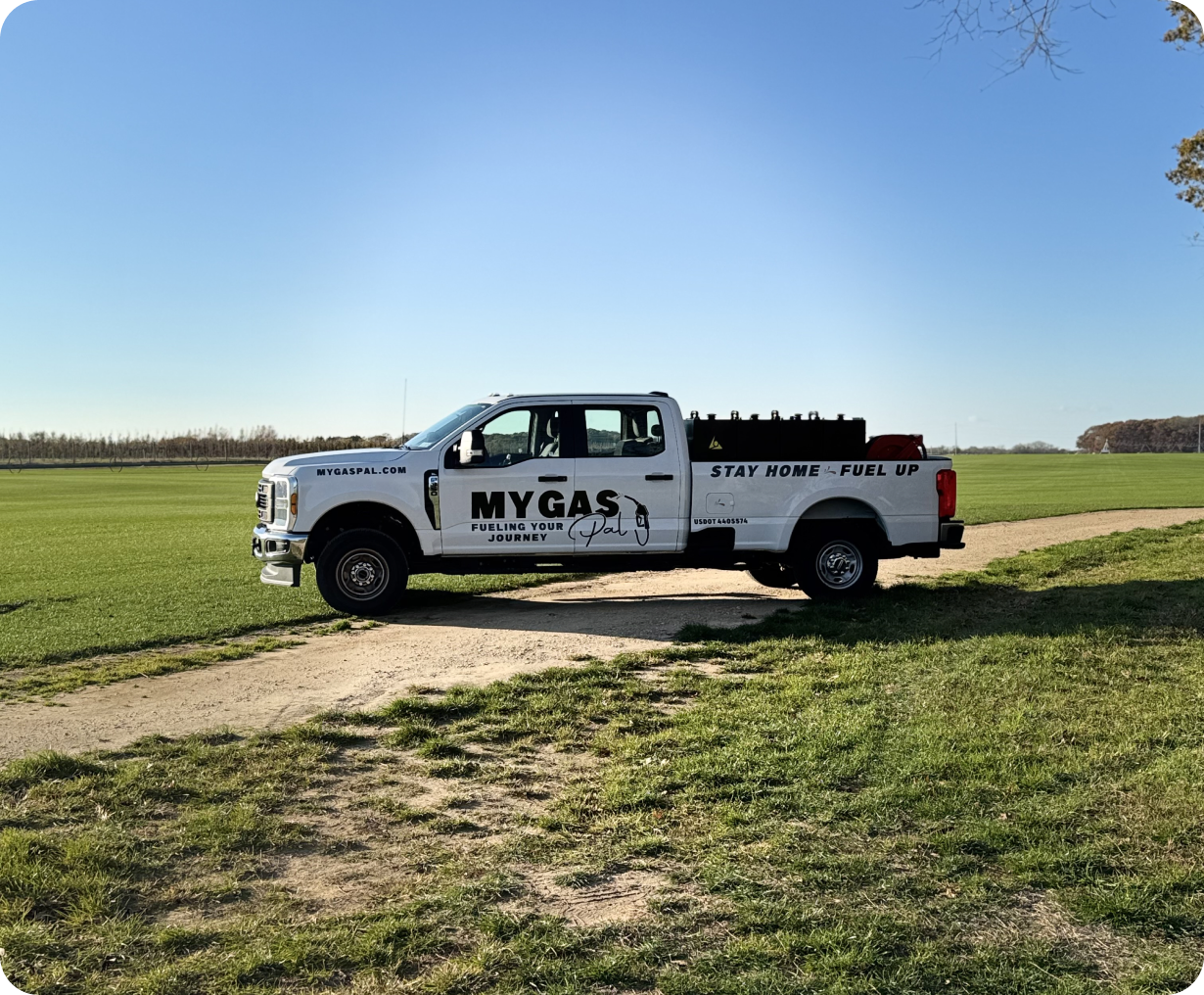 Fuel delivery truck parked on rural path